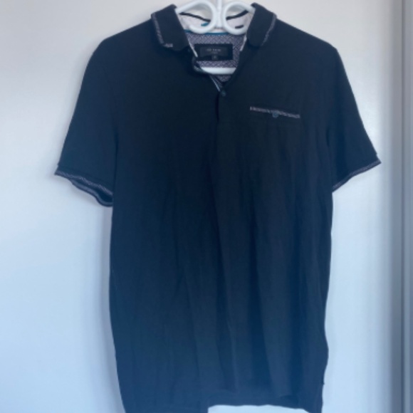 TED BAKER Mens Black Short Sleeve Plain Polo Shirt - UK 3 - Picture 1 of 3